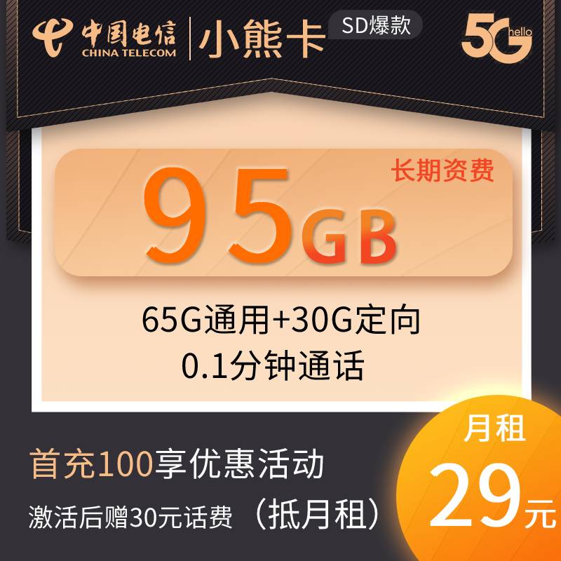 DT9电信小熊卡 29元95G