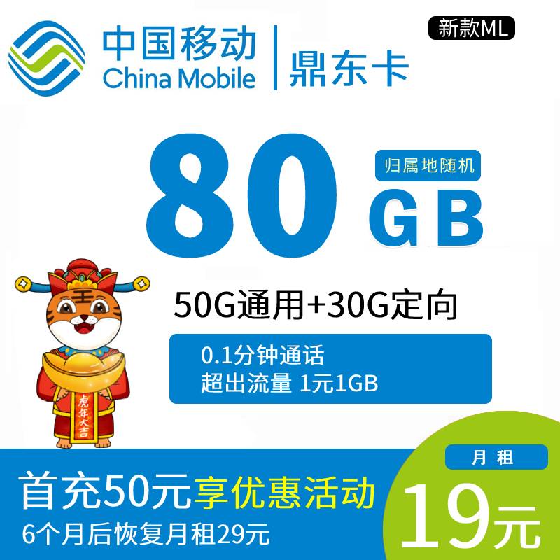 DT9 鼎东卡19元80G（仅发货地区：广东、江苏、北京、河南、山东、河北、辽宁，黑龙江，福建）