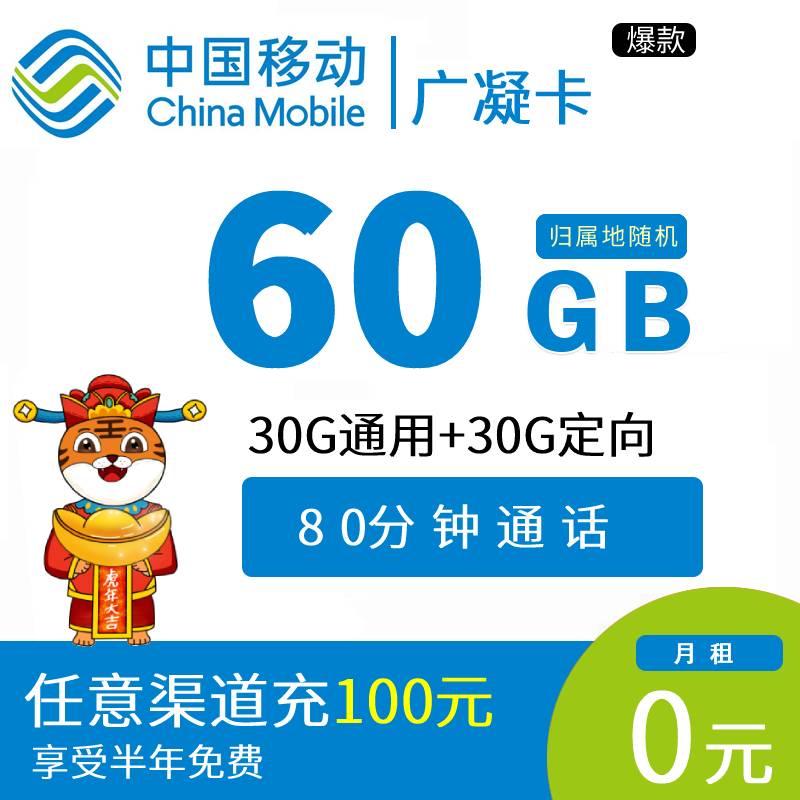 DT9移动广凝卡 0元60G+80分钟