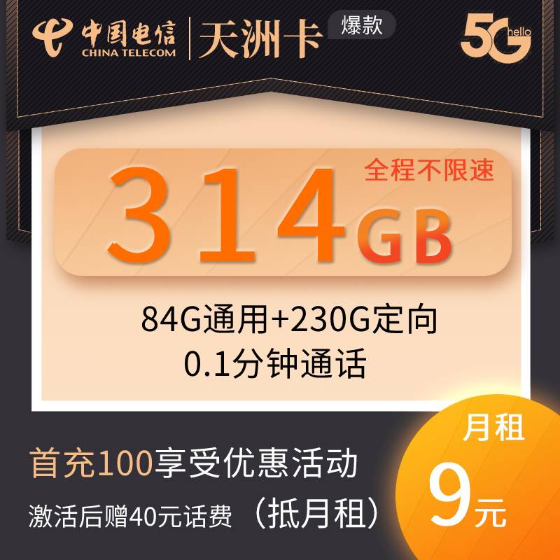 DT6 天洲卡 9元包 84G通用+230G定向
