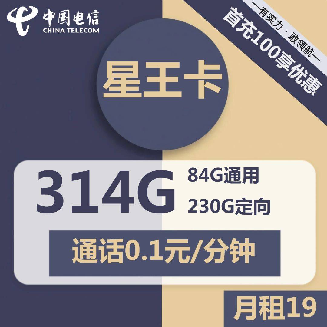 1273 | 电信星王卡19元包84G通用+230G定向+通话0.1元/分钟