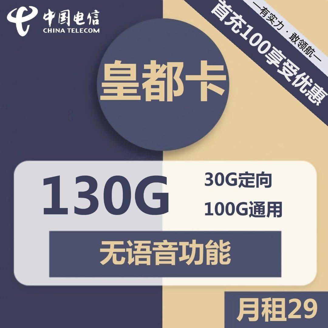 电信皇都卡29元包100G通用+30G定向【长期纯流量卡】