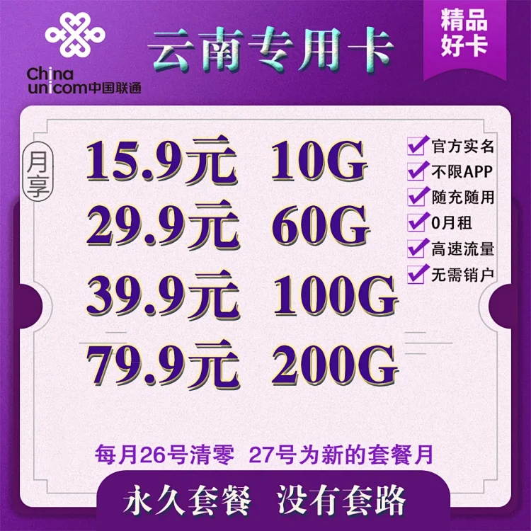 W018/云南专用联通卡【云南省内卡】-【物联卡】