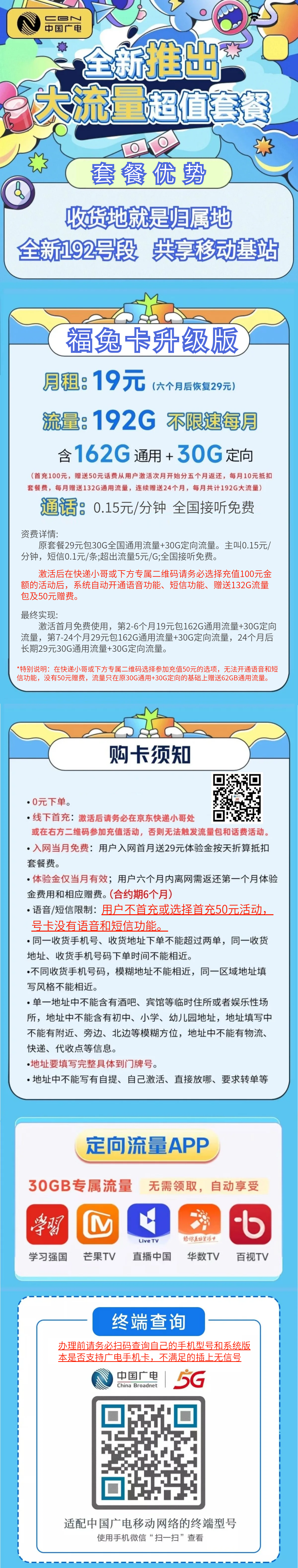 广电福兔卡MF中国广电福兔卡19元192G全国流量+0.15元/分钟通话+可办两张副卡+收货地为归属地+原套餐中30G通用流量可结转怎么样