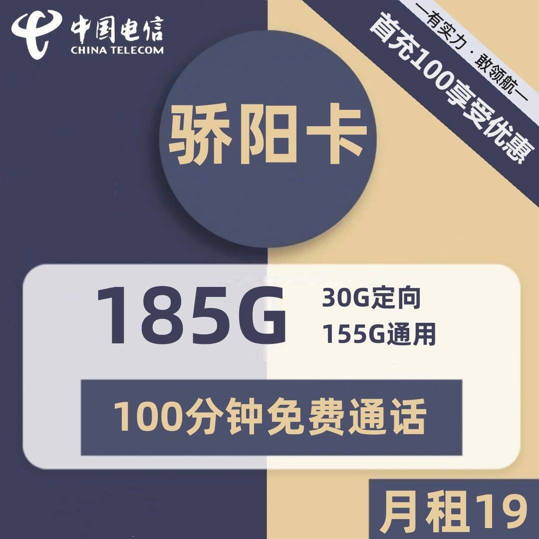 广东电信骄阳卡19元包155G通用+30G定向+100分钟通话