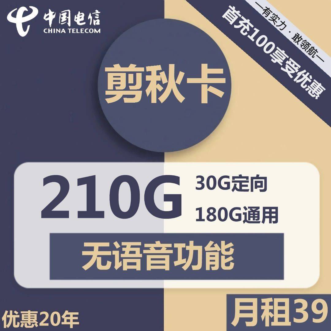 河南电信剪秋卡39元包180G通用+30G定向+无语音功能