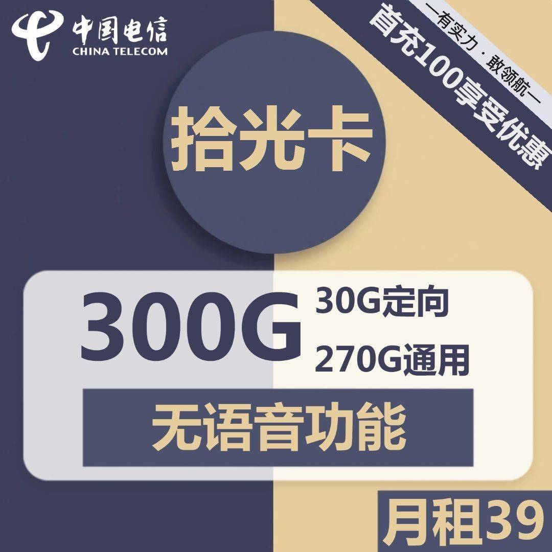河南电信拾光卡39元包270G通用+30G定向+无语音功能