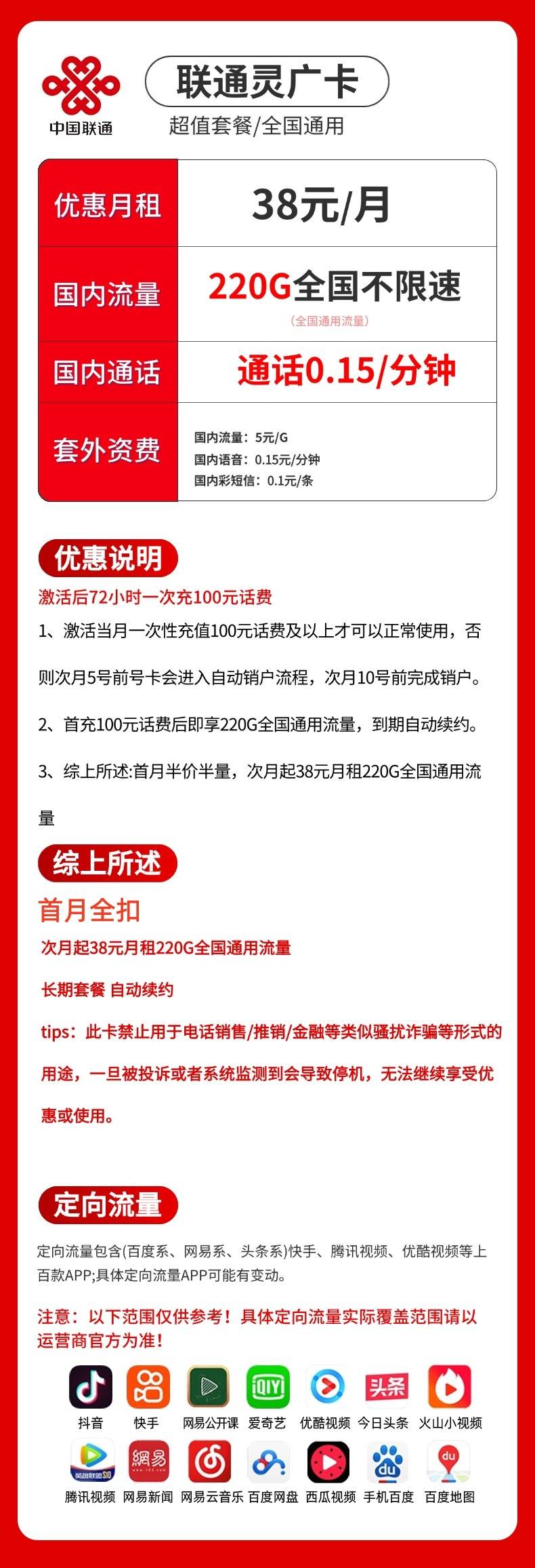 广东联通【38元220G】 详情图 1