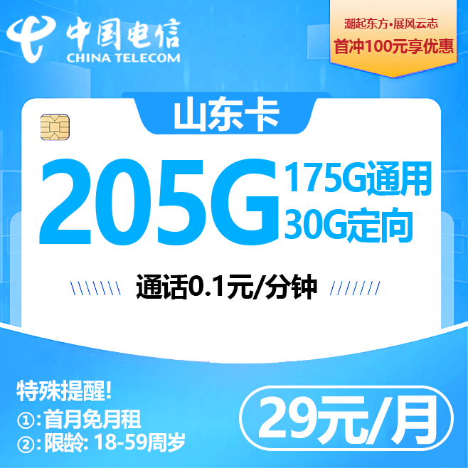 山东电信【29元205G+0.1元/分钟】