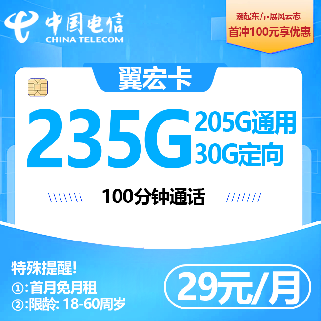广东电信【1年29元235G+100分钟】