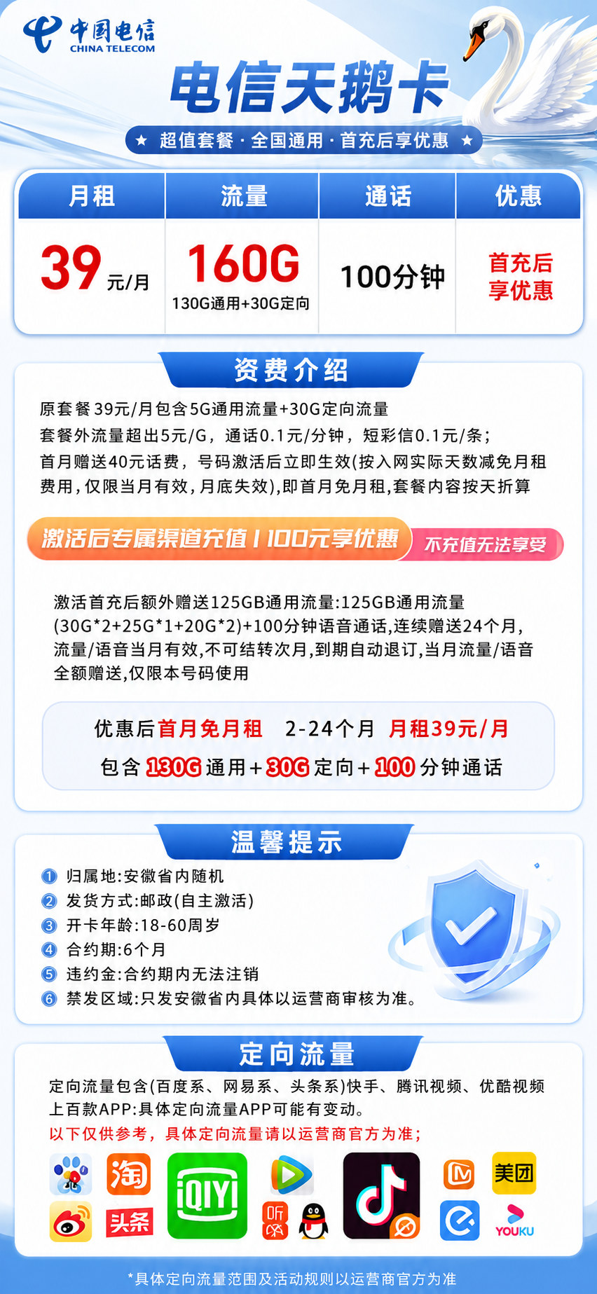 安徽电信2.0【39元160G+100分钟】 详情图 1