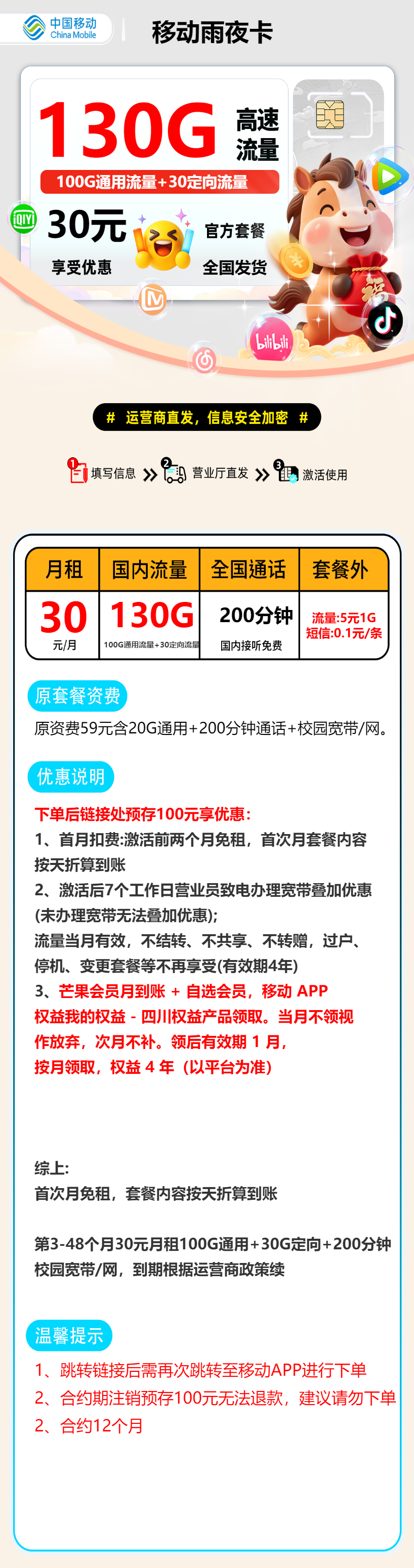 移动雨夜卡【报单发货】 详情图 1