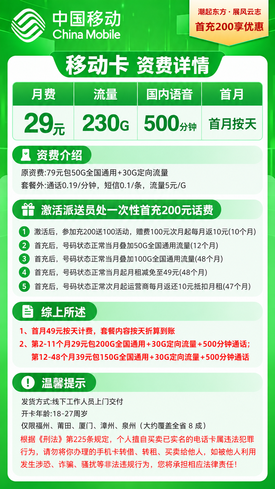 福建移动【29元 230G+500分钟】 详情图 1