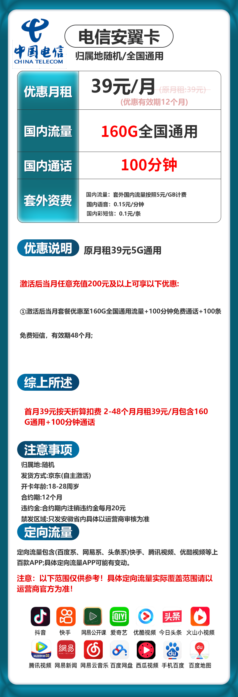安徽电信【39元160G+100分钟】 详情图 1