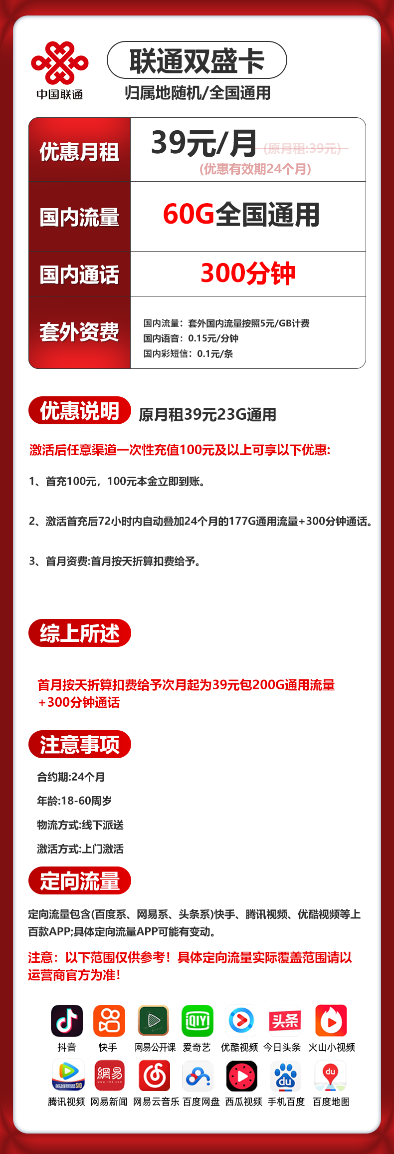 重庆联通【39元60G通用+300分钟】 详情图 1