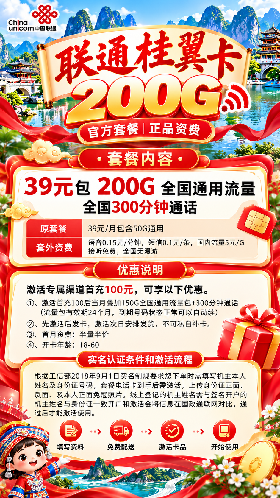 联通桂翼卡【39元200G+300分钟】 详情图 1