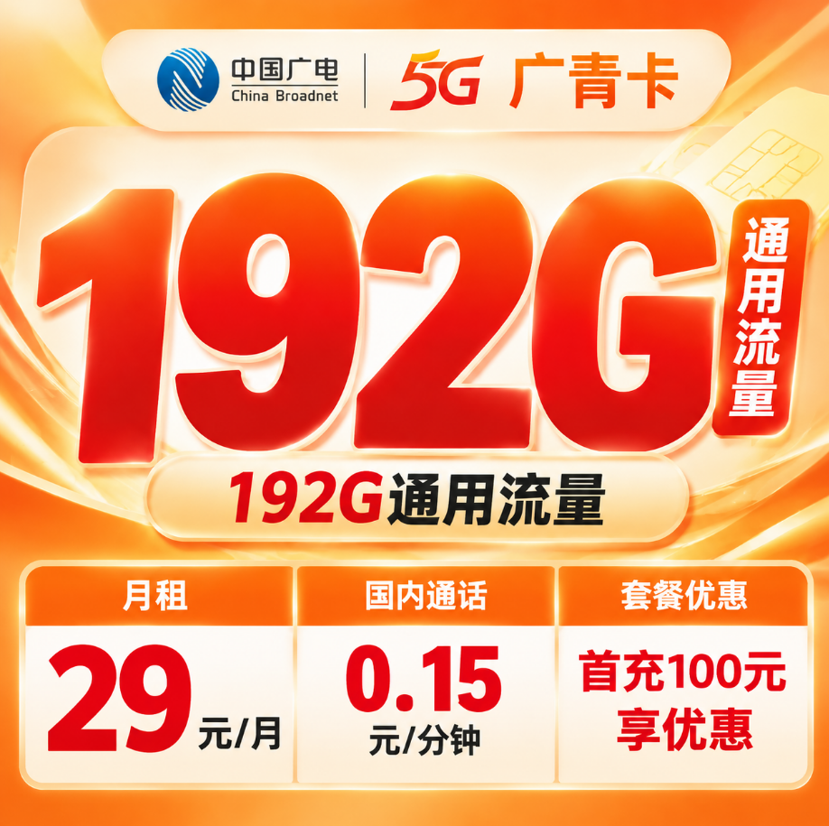 广电广青卡【29元/月192G通用】